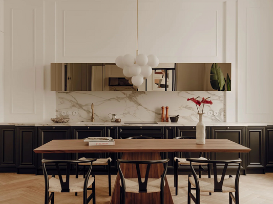 Modern Minimalist Kitchen with Statement Lighting