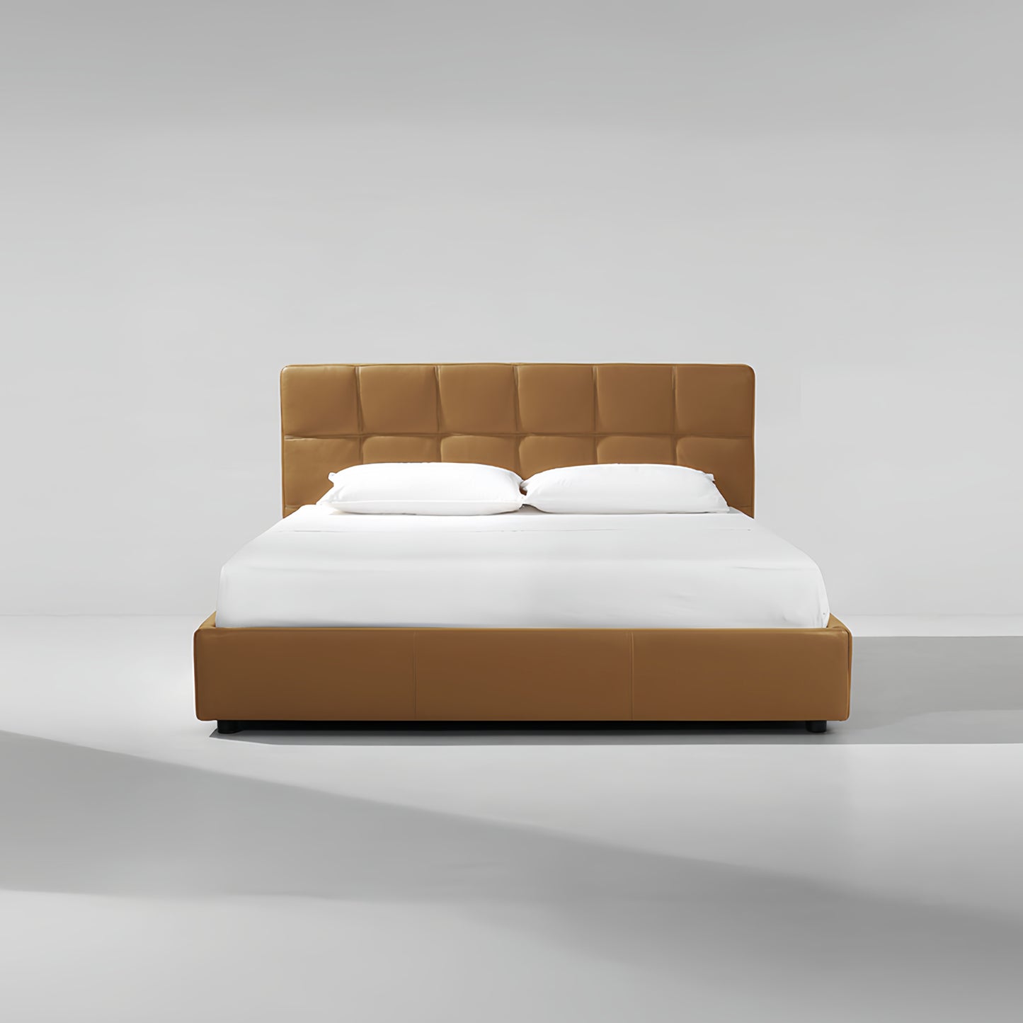 Italian Minimalist Full-Grain Leather Storage Bed