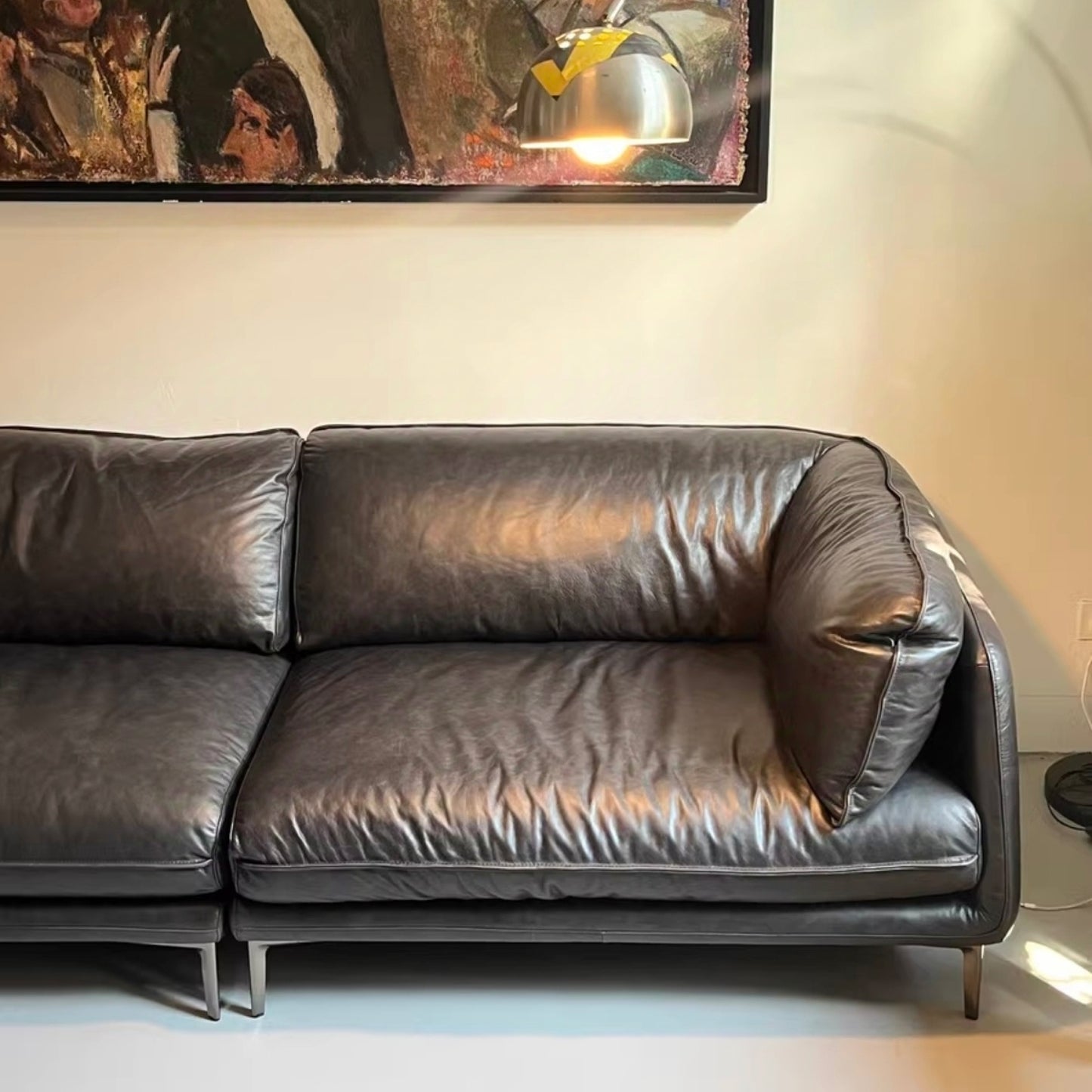 Italian Minimalist Full-Grain Leather Sofa