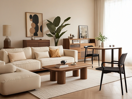 Soft Neutrals and Warm Wood: An Inviting Modern Living Space