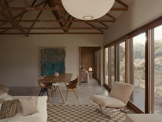 Warm Minimalist Dining with Scenic Views