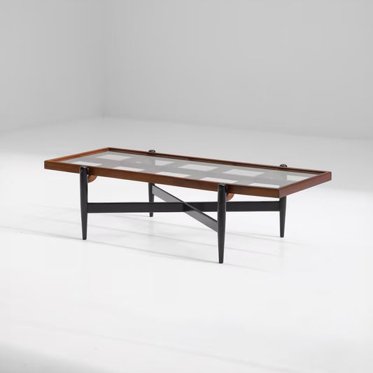 1950s Belgian Lattice Wood and Glass Coffee Table