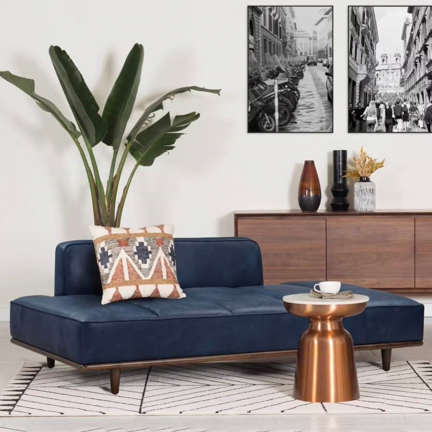 Modern Velvet &amp; Leather Ottoman Sofa by Janzo