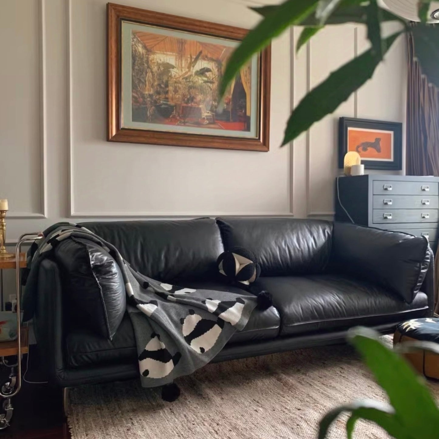 Italian Minimalist Full-Grain Leather Sofa