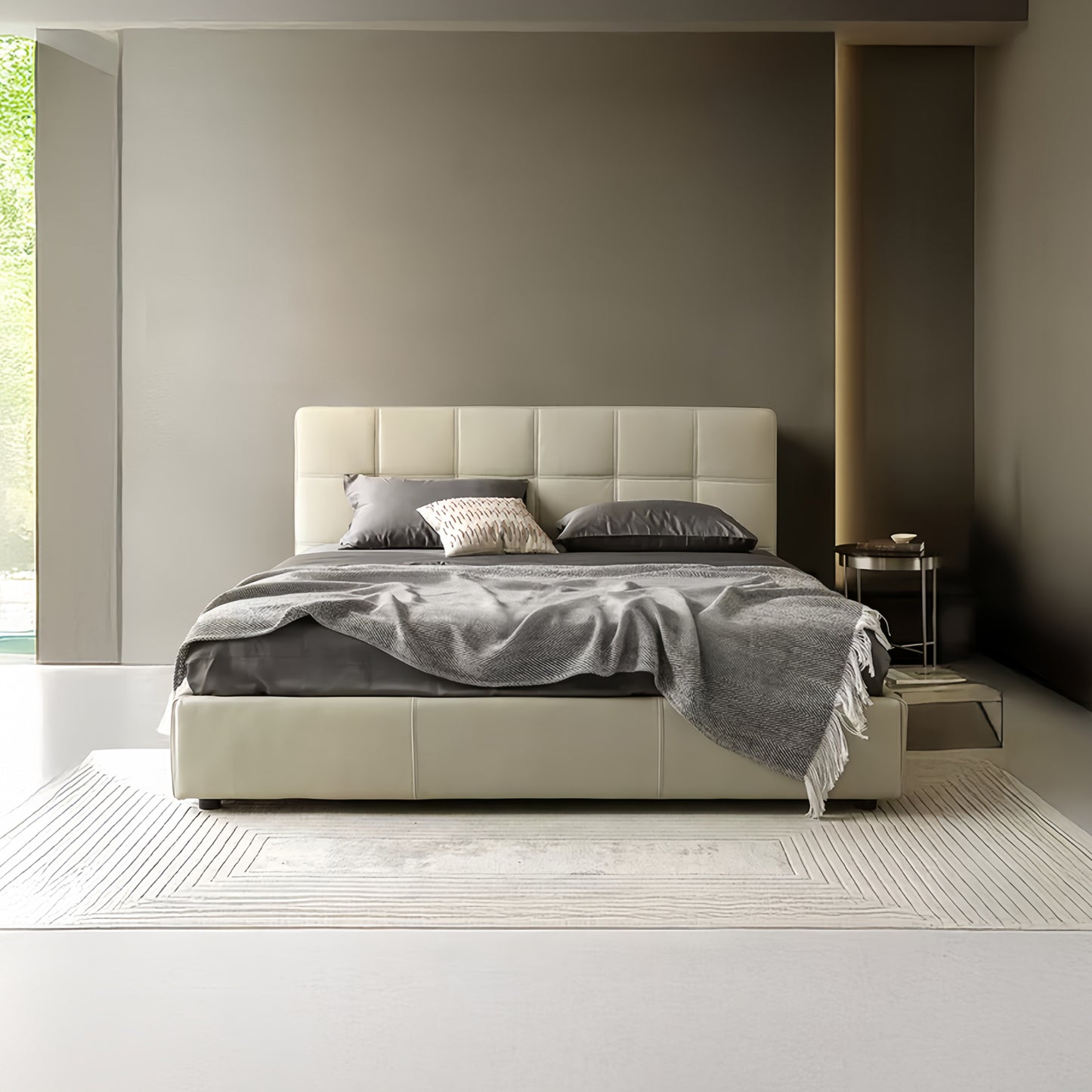 Italian Minimalist Full-Grain Leather Storage Bed