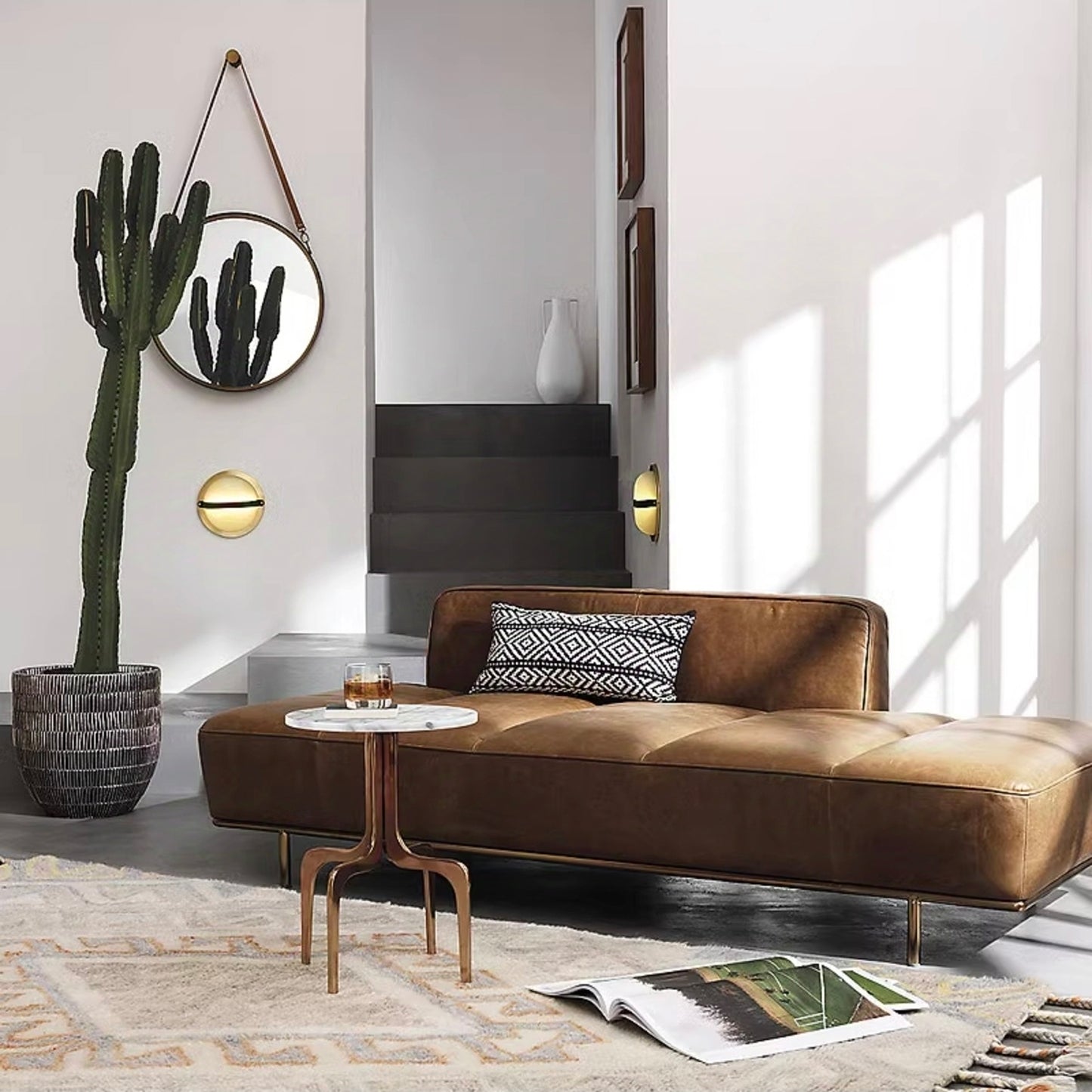 Modern Velvet &amp; Leather Ottoman Sofa by Janzo