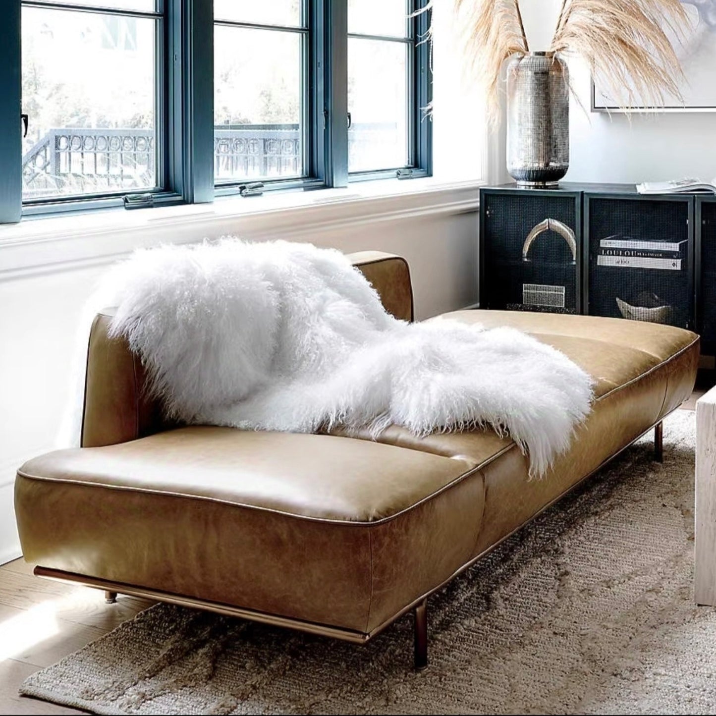 Modern Velvet &amp; Leather Ottoman Sofa by Janzo