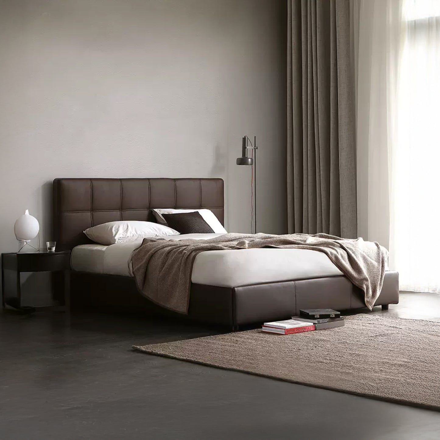 Italian Minimalist Full-Grain Leather Storage Bed
