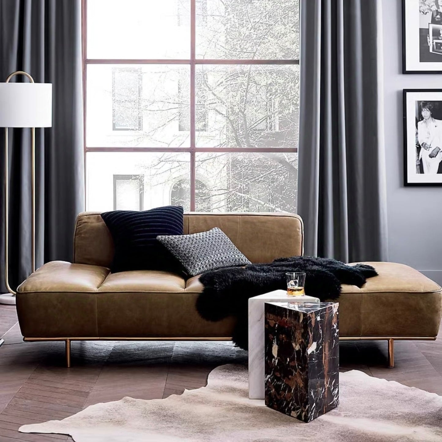 Modern Velvet &amp; Leather Ottoman Sofa by Janzo