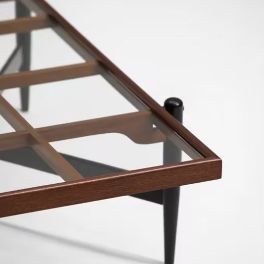1950s Belgian Lattice Wood and Glass Coffee Table